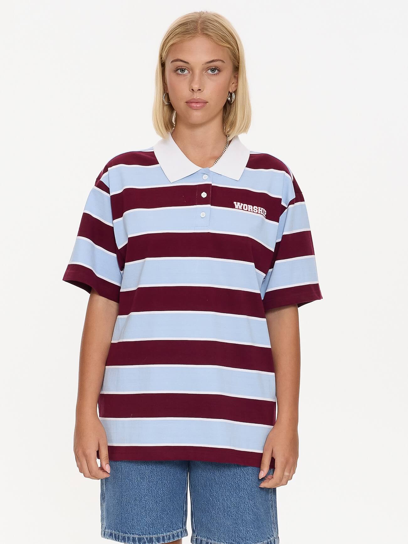 Belter Box Fit Polo - Willow Blue - Deep Cherry - Image 11