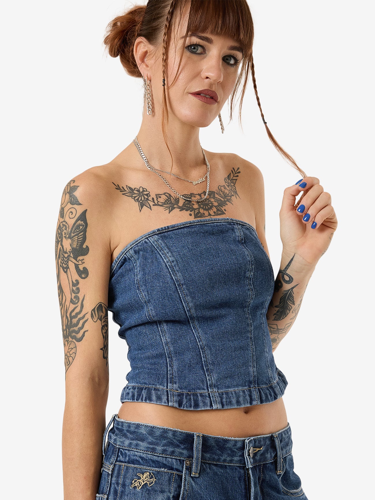 Blue Baby Denim Tube Top - Worn Blue Rinse - Image 8