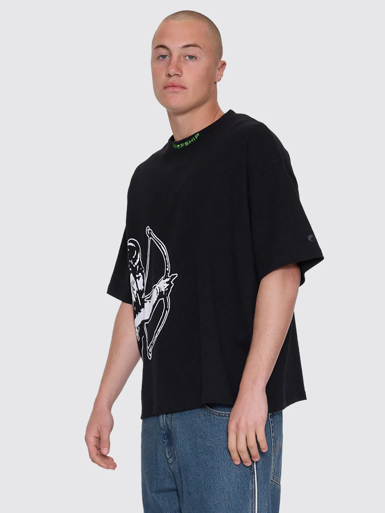 Cherub Box Fit Cropped Tee - Black - Image 7