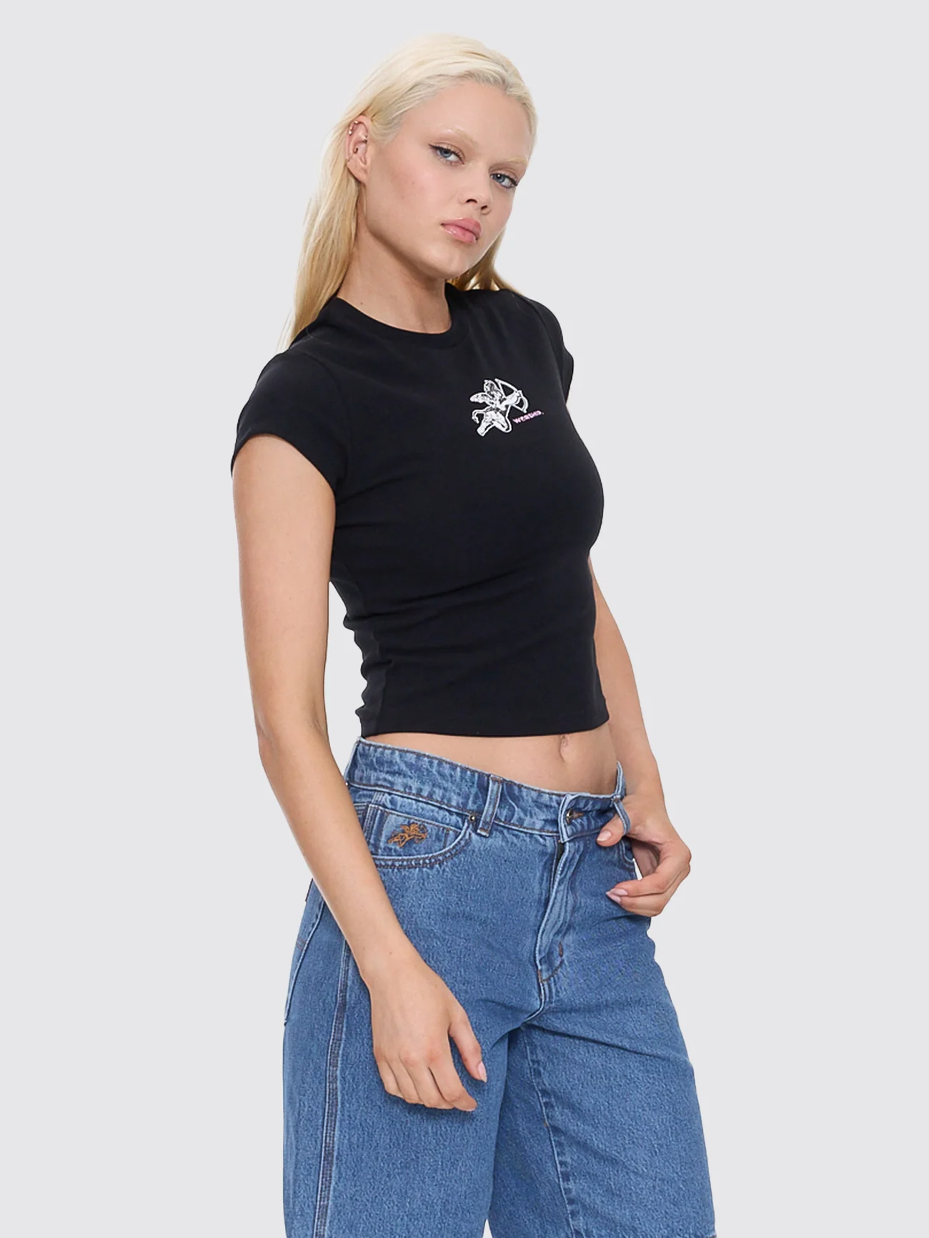 Cherub Cap Sleeve Tee - Black - Image 7