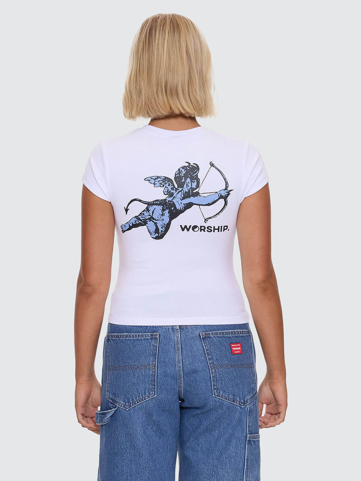 Cherub Cap Sleeve Tee - White - Blue - Image 6