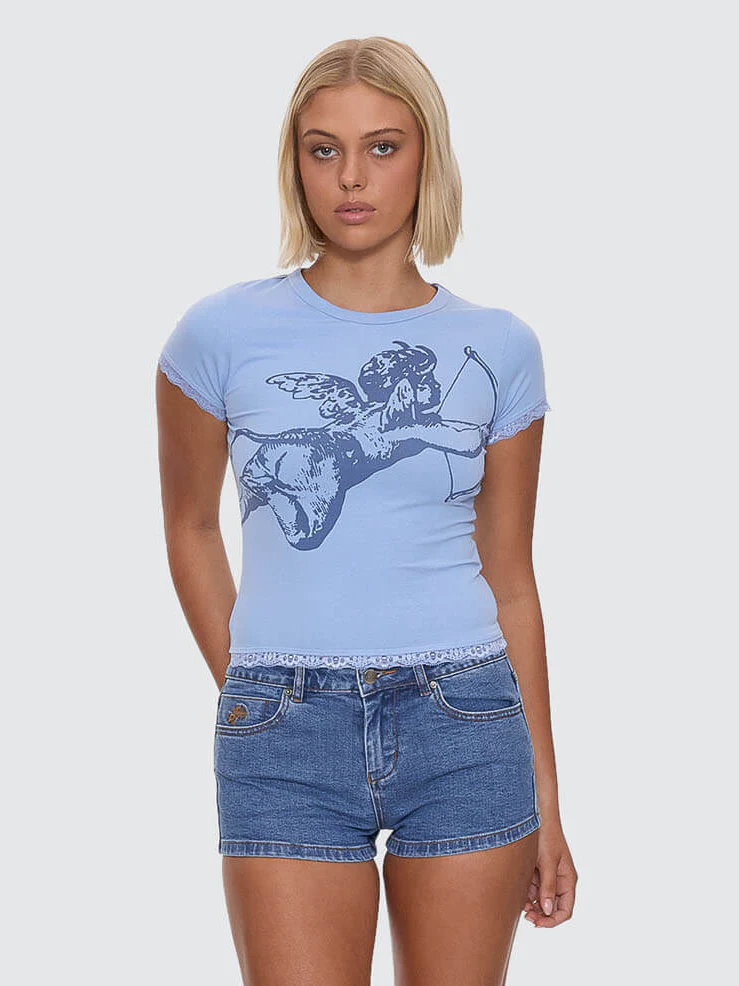Cherub Lace Cap Sleeve Tee - Bell Air Blue