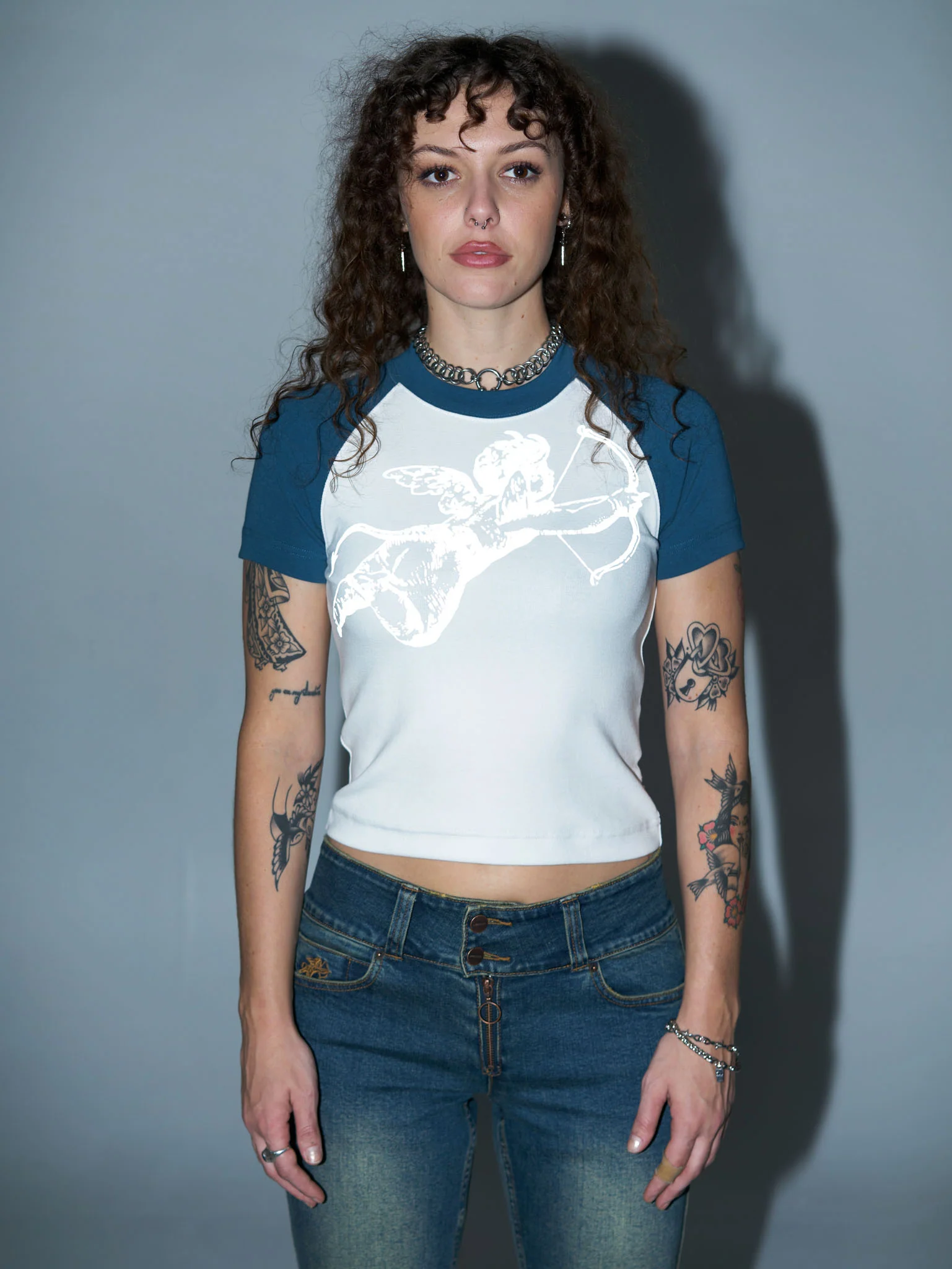 Cherub Slim Raglan Tee - Moroccan Blue - Image 5