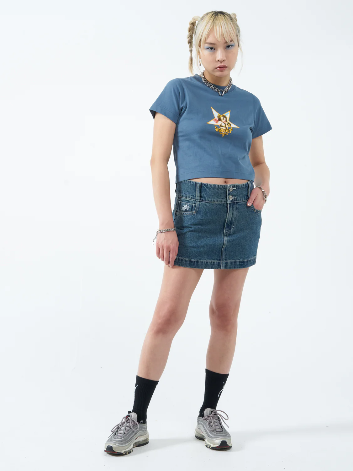 Chew On It Micro Skirt - Dirty Mid Blue - Image 5
