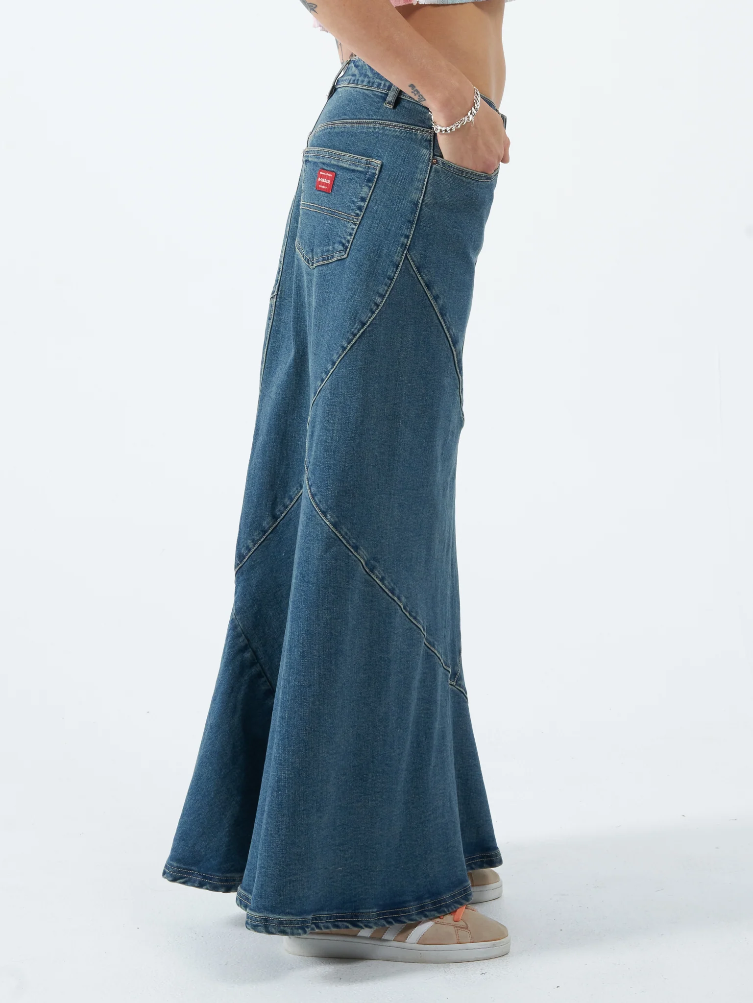 Crossroads Denim Maxi Skirt - Dirty Mid Blue - Image 4