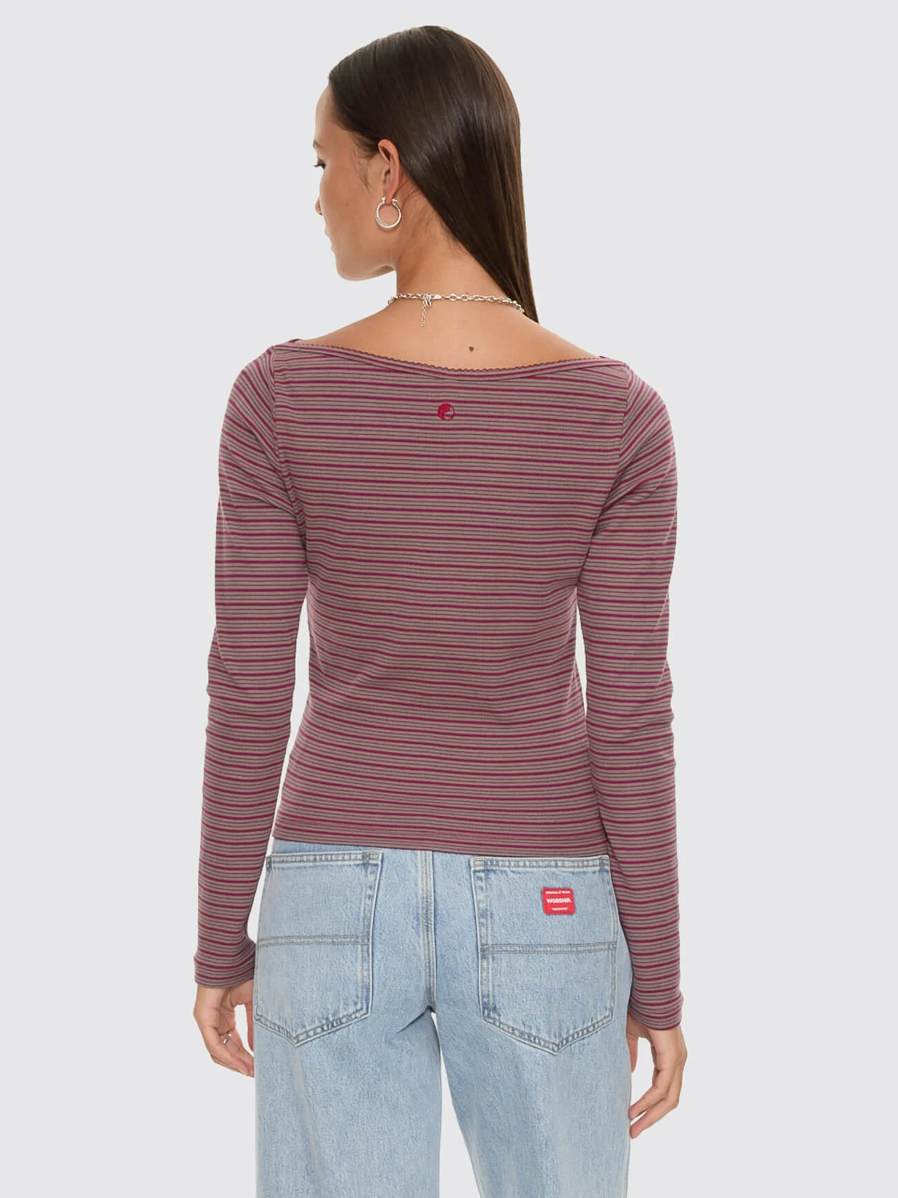 Crushed Stripe Boat Neck Long Sleeve Top - Potion - Image 4