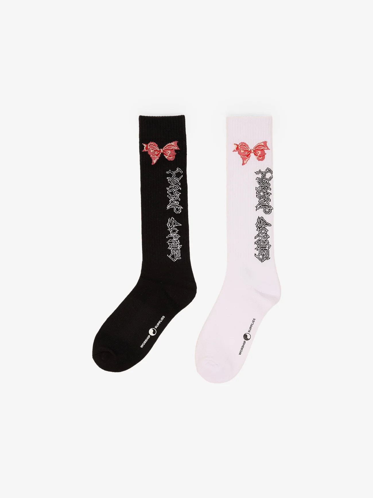 Cute But Psycho Knee High Sock 2 Pack - White - Black - Image 2
