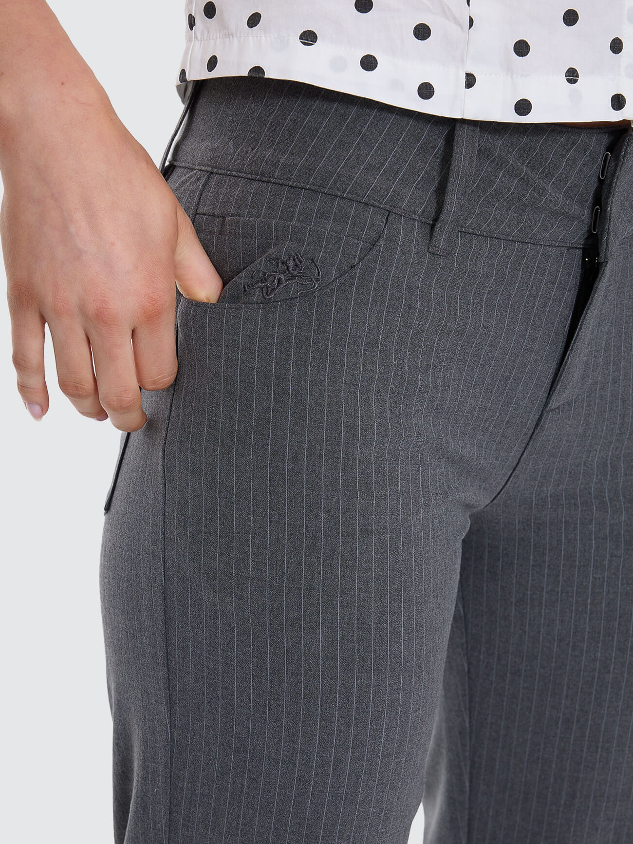Delegate Bootcut Low Rider Pant - Charcoal Pinstripe - Image 3