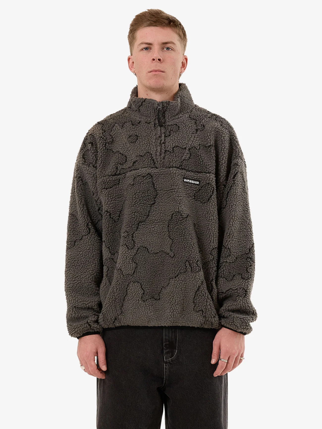 Delirium Quarter Zip Sherpa Fleece - Steel Grey