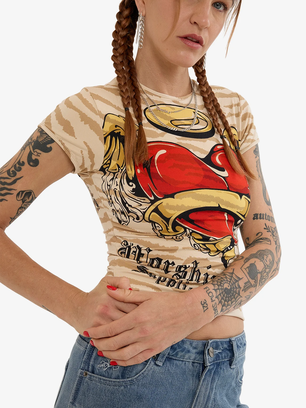Eat Ur Heart Out Cap Sleeve Tee - Nude - Image 6
