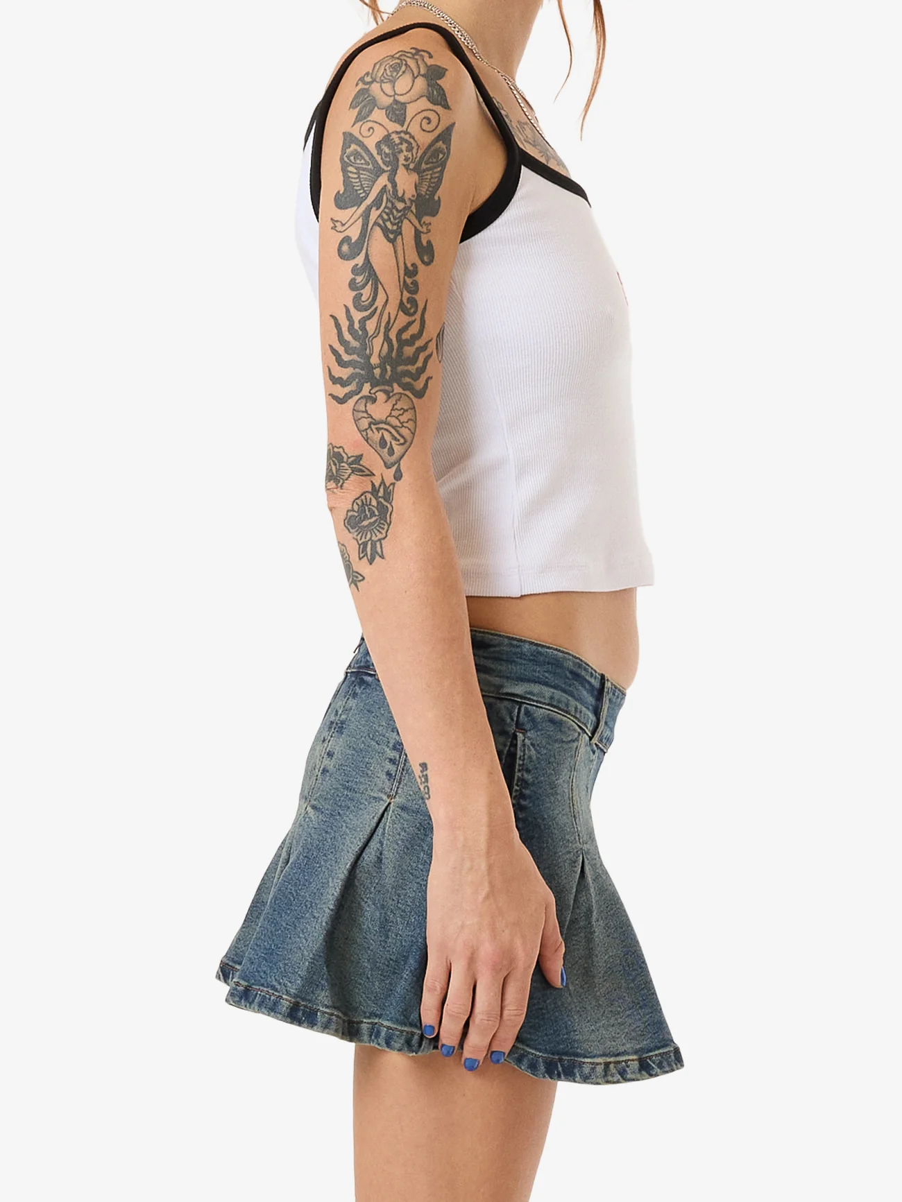 Fast Lane Pleated Denim Mini Skirt - Dirty Mid Blue - Image 4