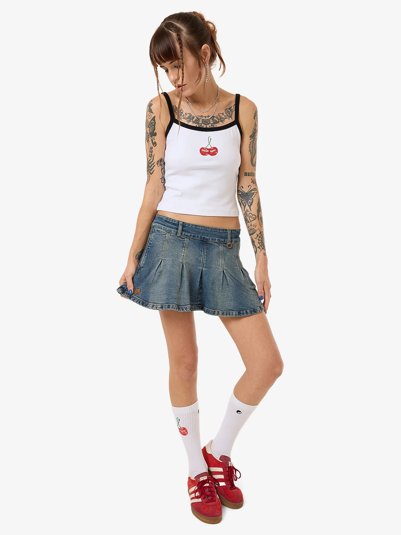 Fast Lane Pleated Denim Mini Skirt - Dirty Mid Blue - Image 5