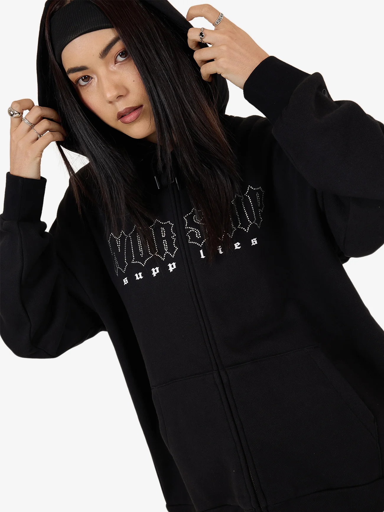Glitz Zip Front Hood - Black