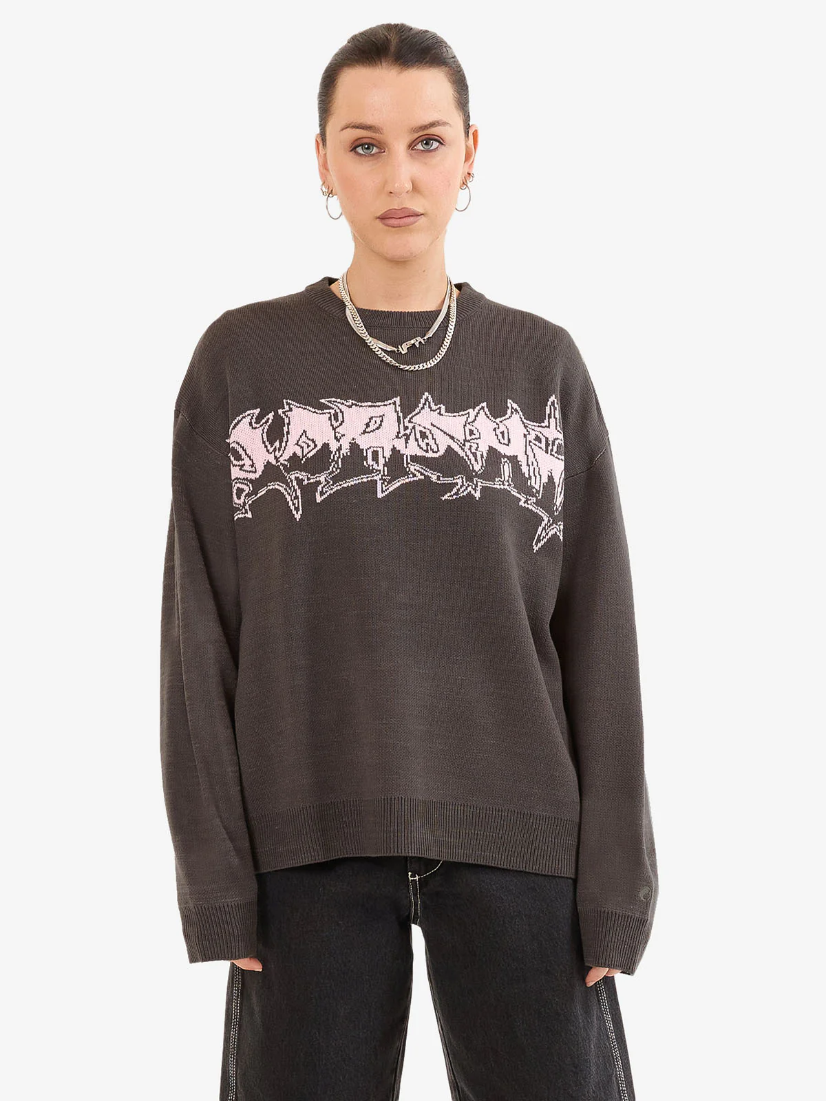 Gnasher Box Fit Crew Knit Sweater - Worn Black
