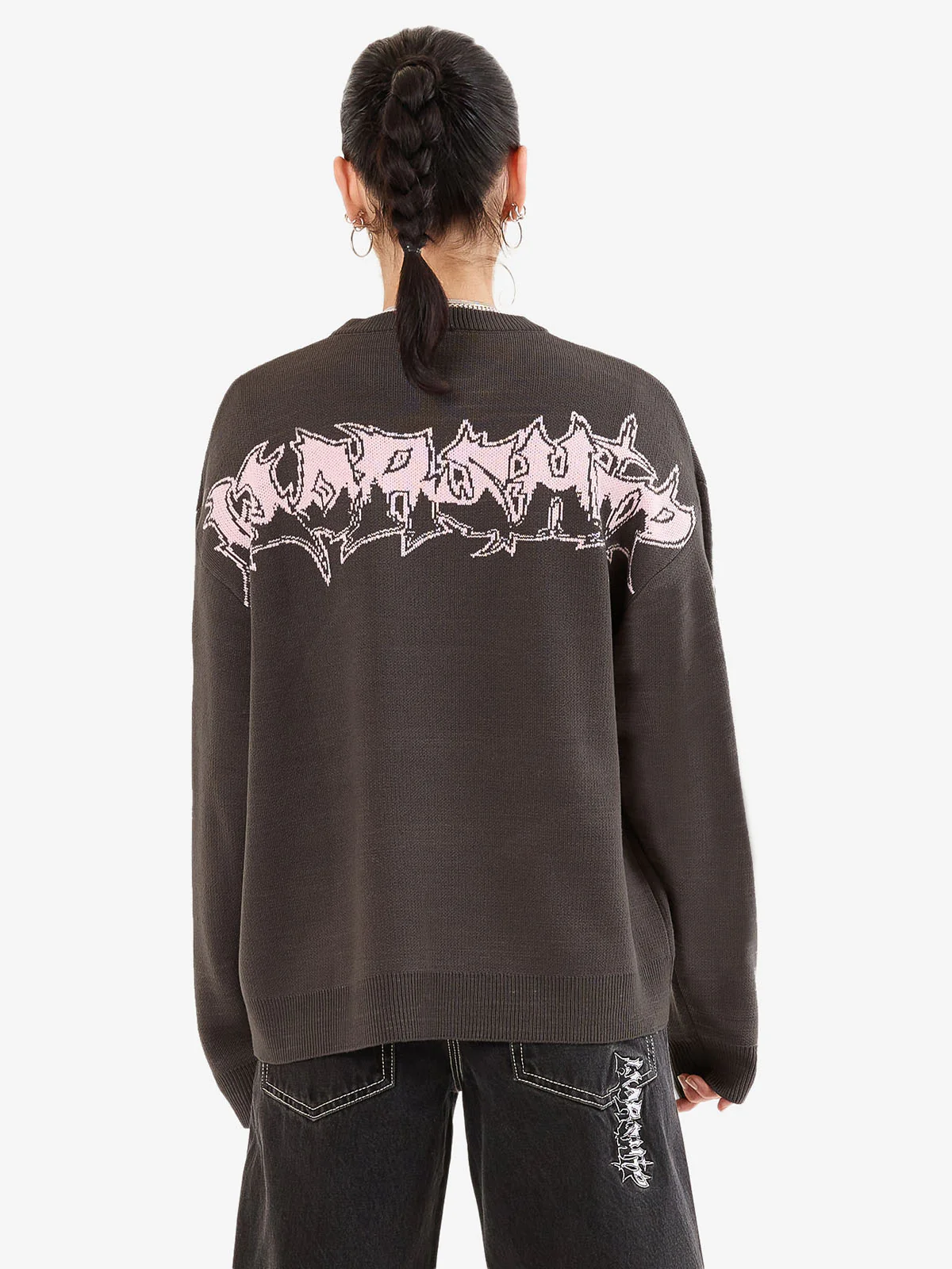 Gnasher Box Fit Crew Knit Sweater - Worn Black - Image 2