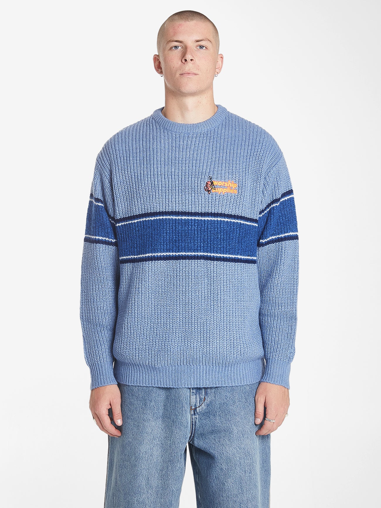 Inferno Thick Gauge Knit Crew - Columbian Blue