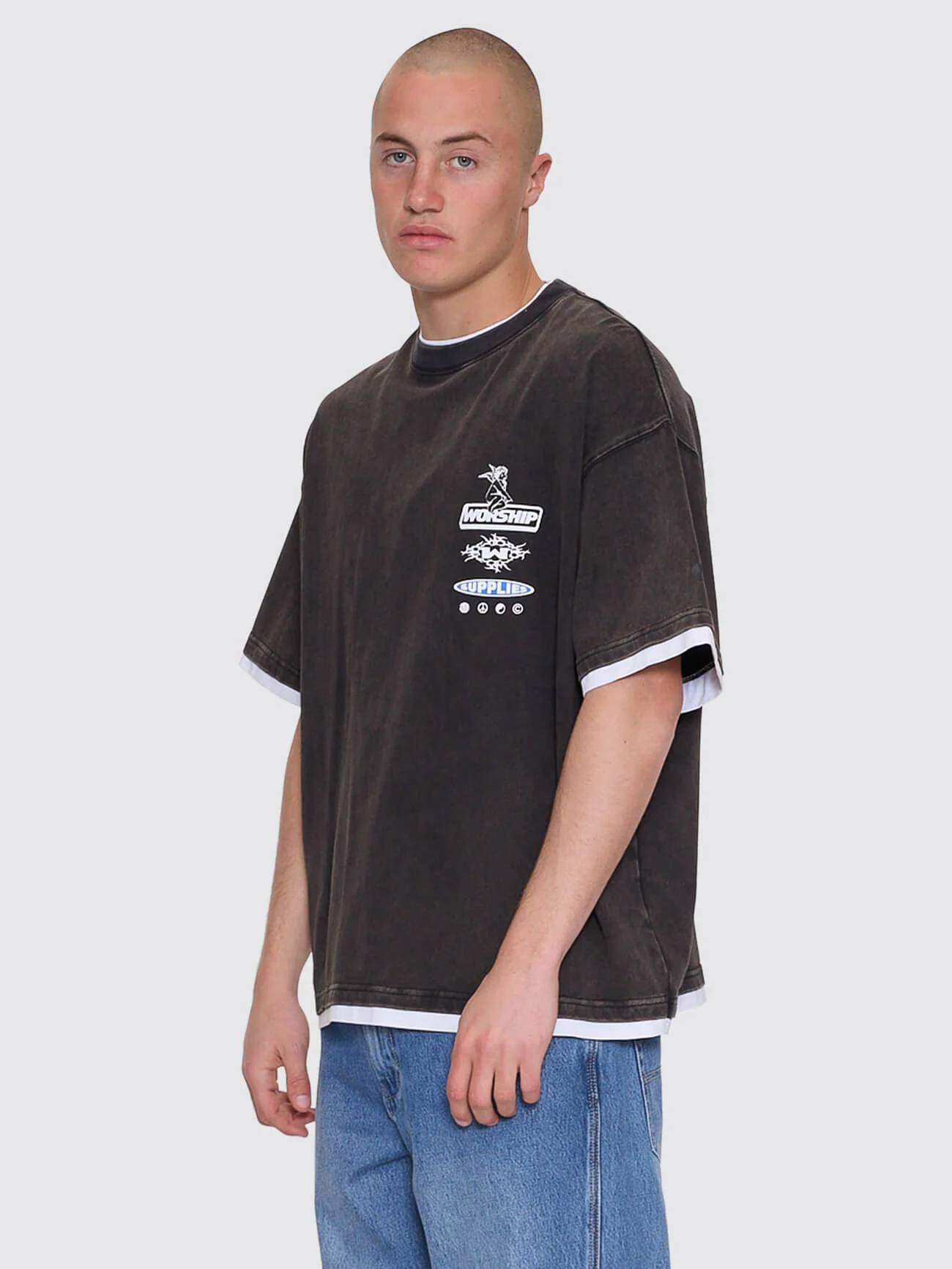 Is This It Box Fit Cropped Layer Tee - Washed Black - Image 5
