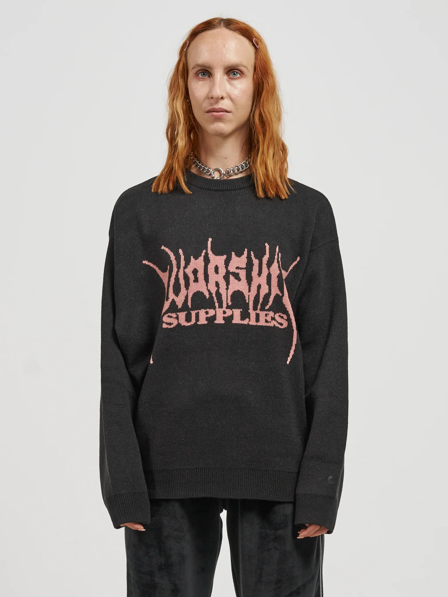 Kitty Kitty Box Fit Crew Knit - Black