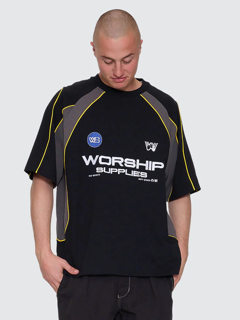 Laser Oversize Raglan Panel Tee - Black