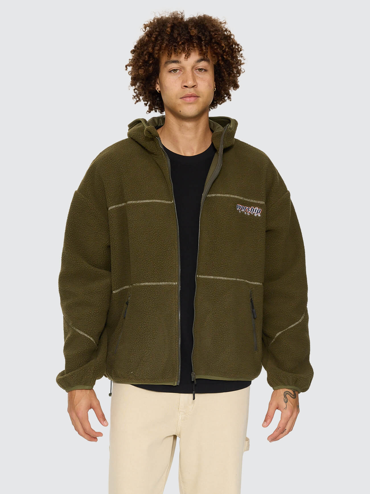 Line Stepper Hooded Sherpa Jacket - Grape Leaf