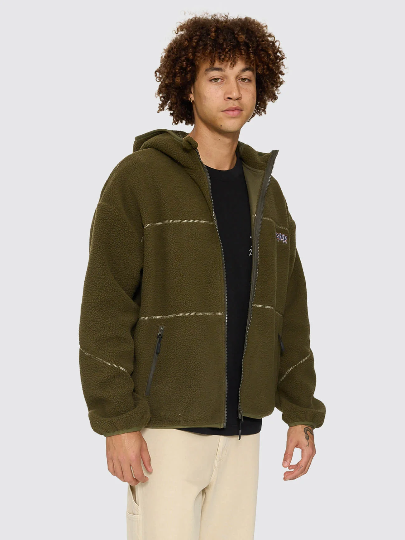 Line Stepper Hooded Sherpa Jacket - Grape Leaf - Image 5