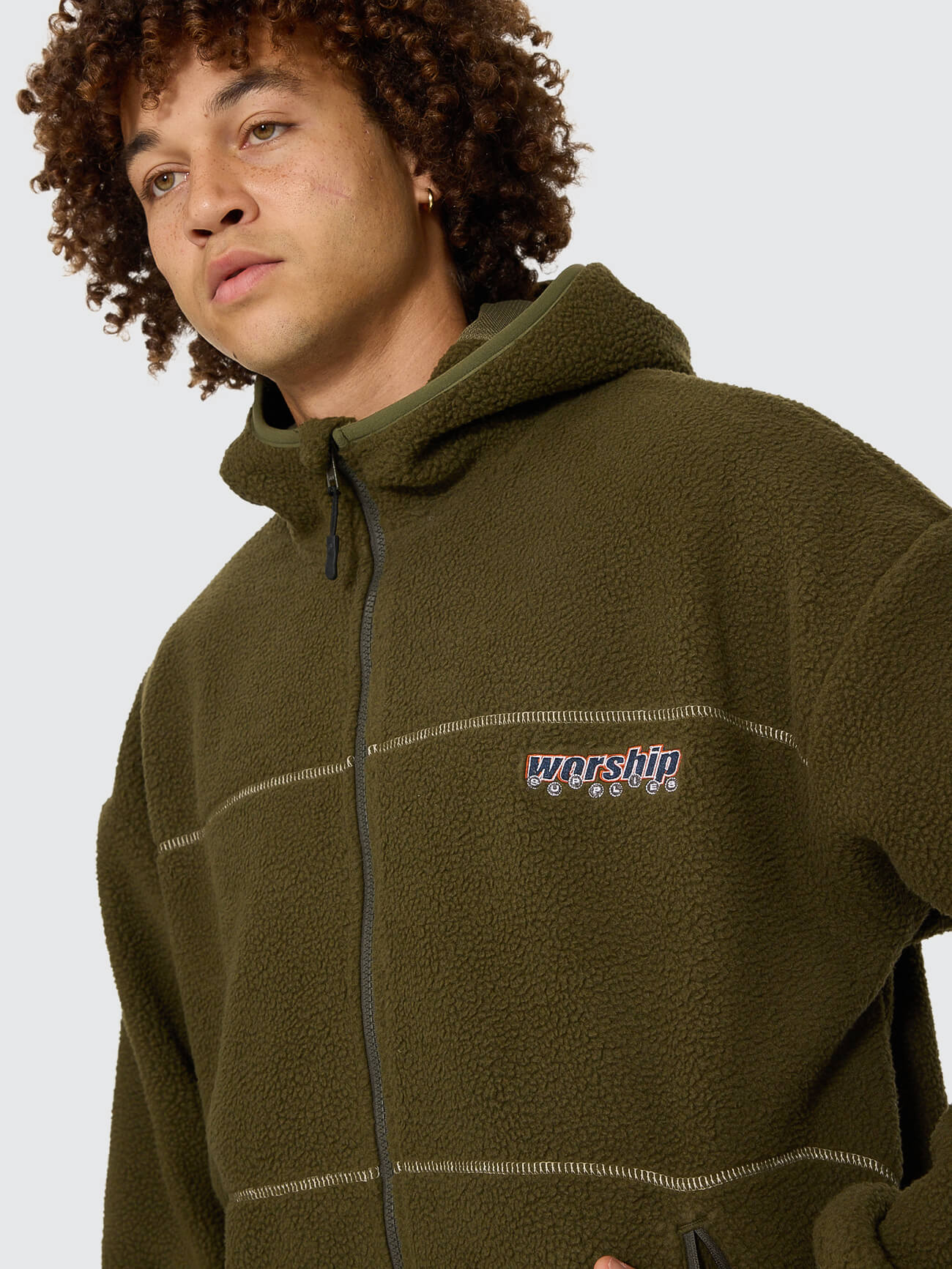 Line Stepper Hooded Sherpa Jacket - Grape Leaf - Image 8