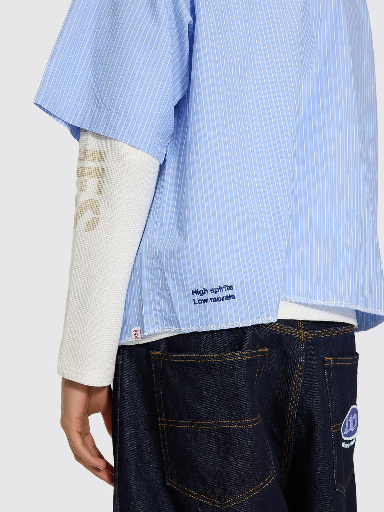 Morality Box Crop Short Sleeve Work Shirt - Light Blue - Image 10