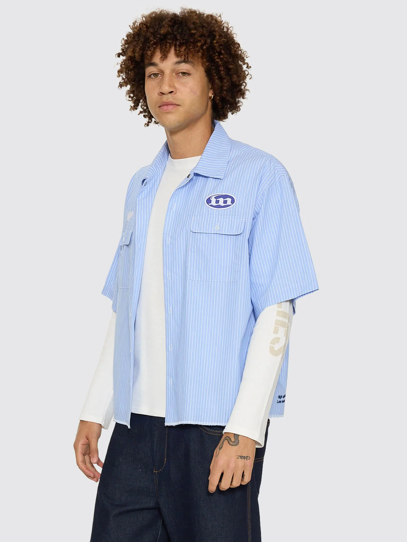 Morality Box Crop Short Sleeve Work Shirt - Light Blue - Image 2