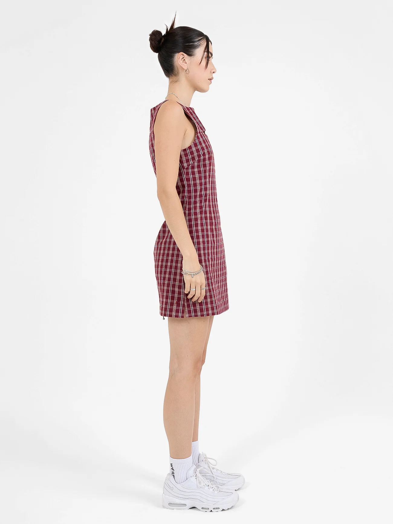 Motley Plaid Shift Dress - Wine - Image 3