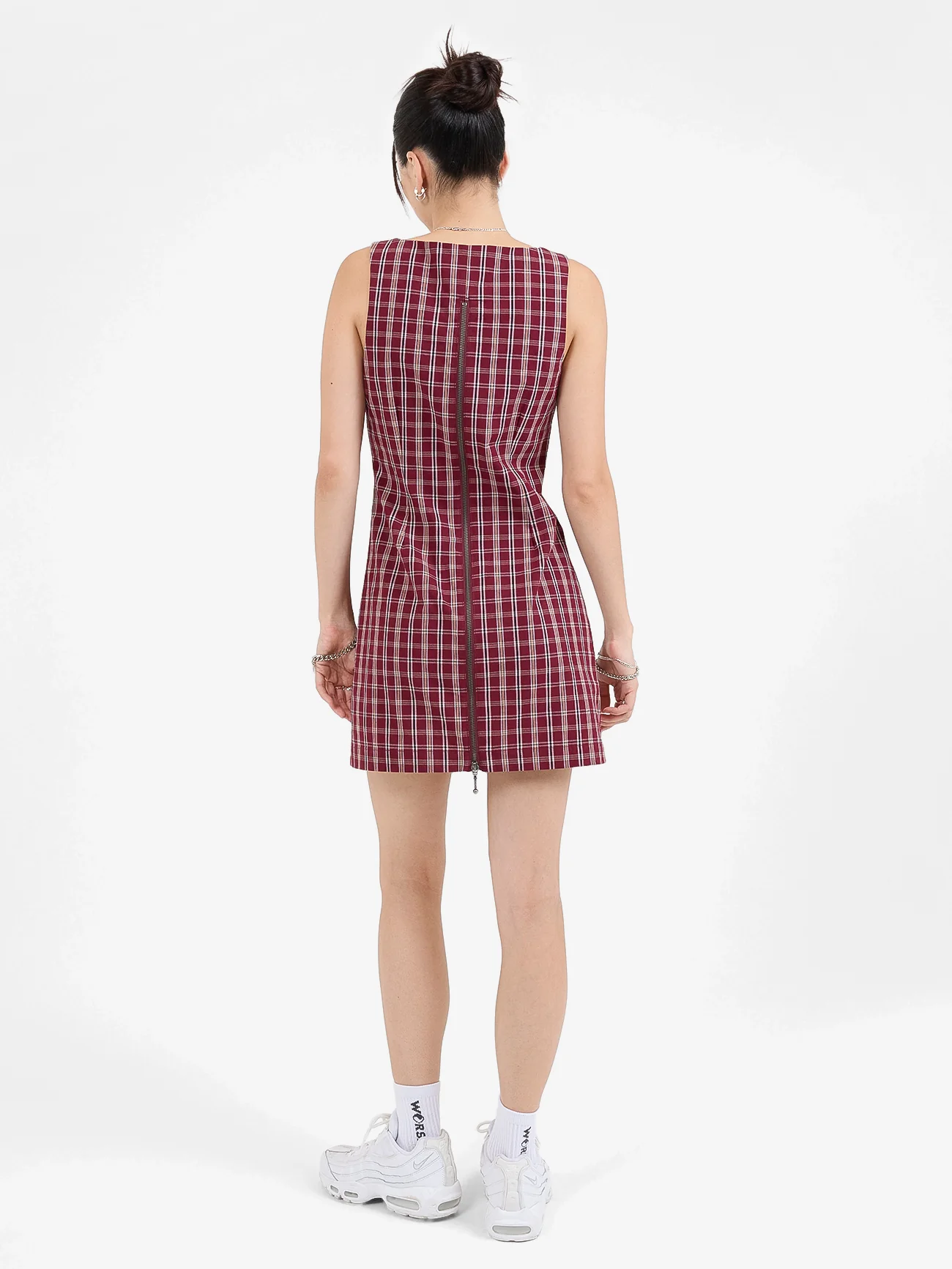 Motley Plaid Shift Dress - Wine - Image 6