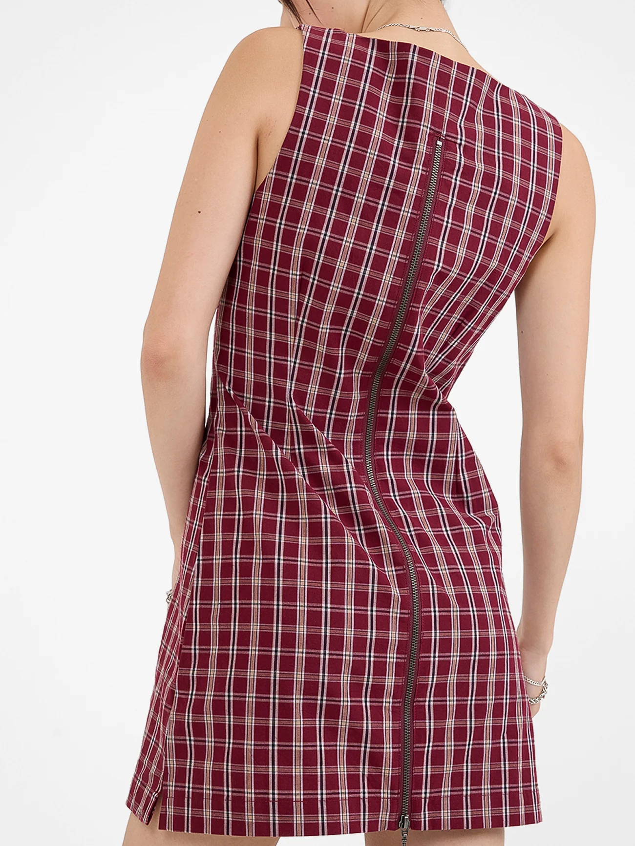 Motley Plaid Shift Dress - Wine - Image 8