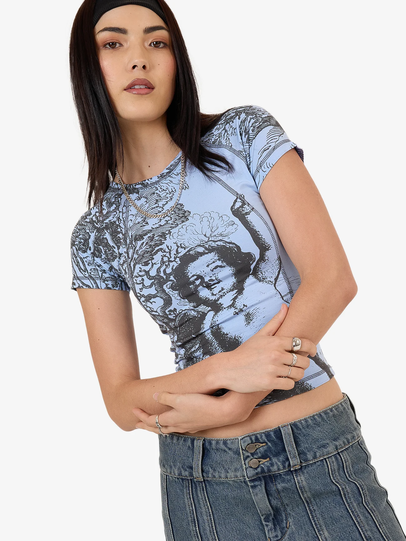 Not Your Angel Panelled Raglan Tee - Bell Air Blue