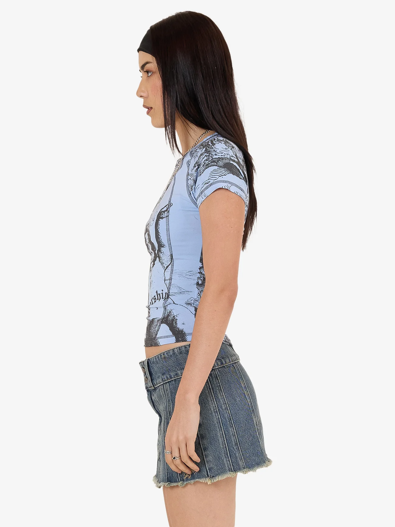 Not Your Angel Panelled Raglan Tee - Bell Air Blue - Image 4