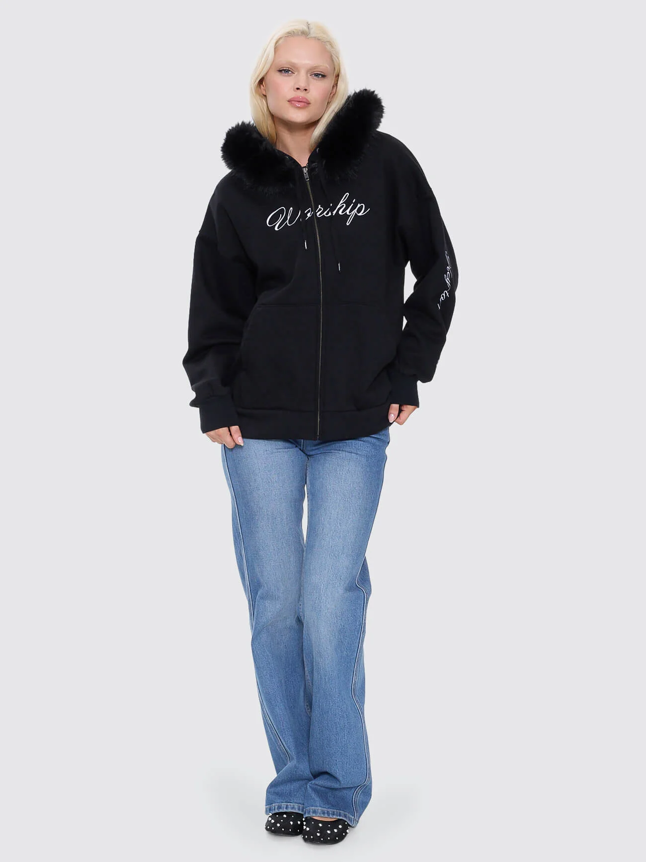 Padlock Zip Front Hood - Black Fur - Image 9