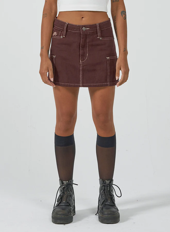 Patches Rivet Mini Skirt - Fudge