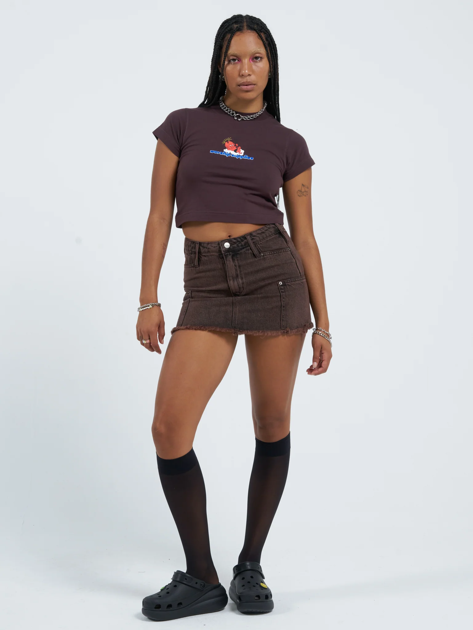 Patches Rivet Mini Skirt - Fudge Black Overdye - Image 5
