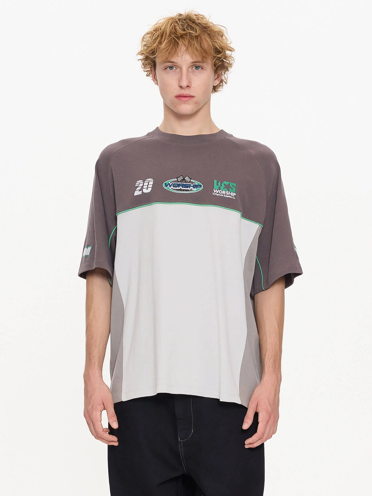 Pit Crew Panel Oversize Raglan Tee - Worn Black - Image 6