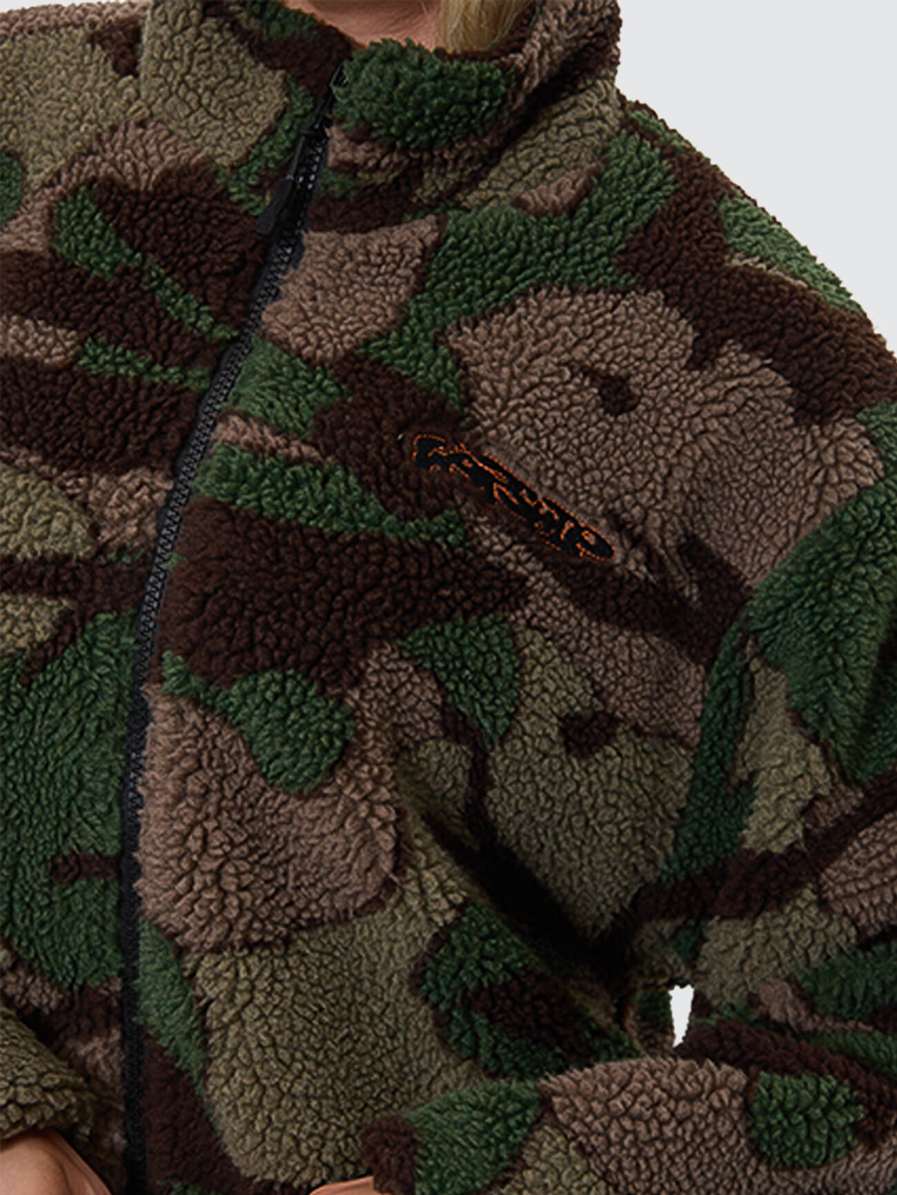Plain Sight Zip Through Sherpa Fleece - Camo Green - Image 2