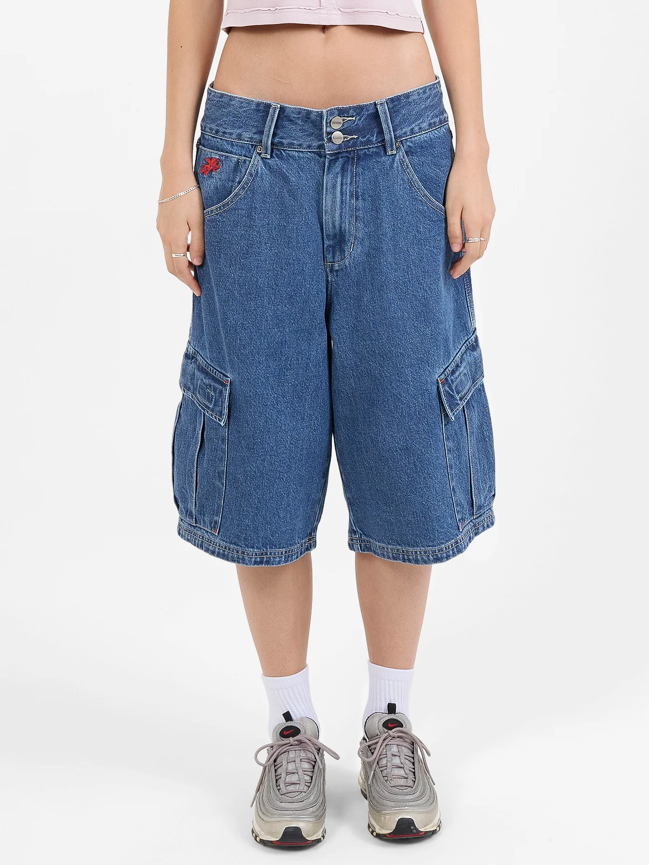 Playtime Big Kitty Cargo Denim Short - Worn Blue Rinse