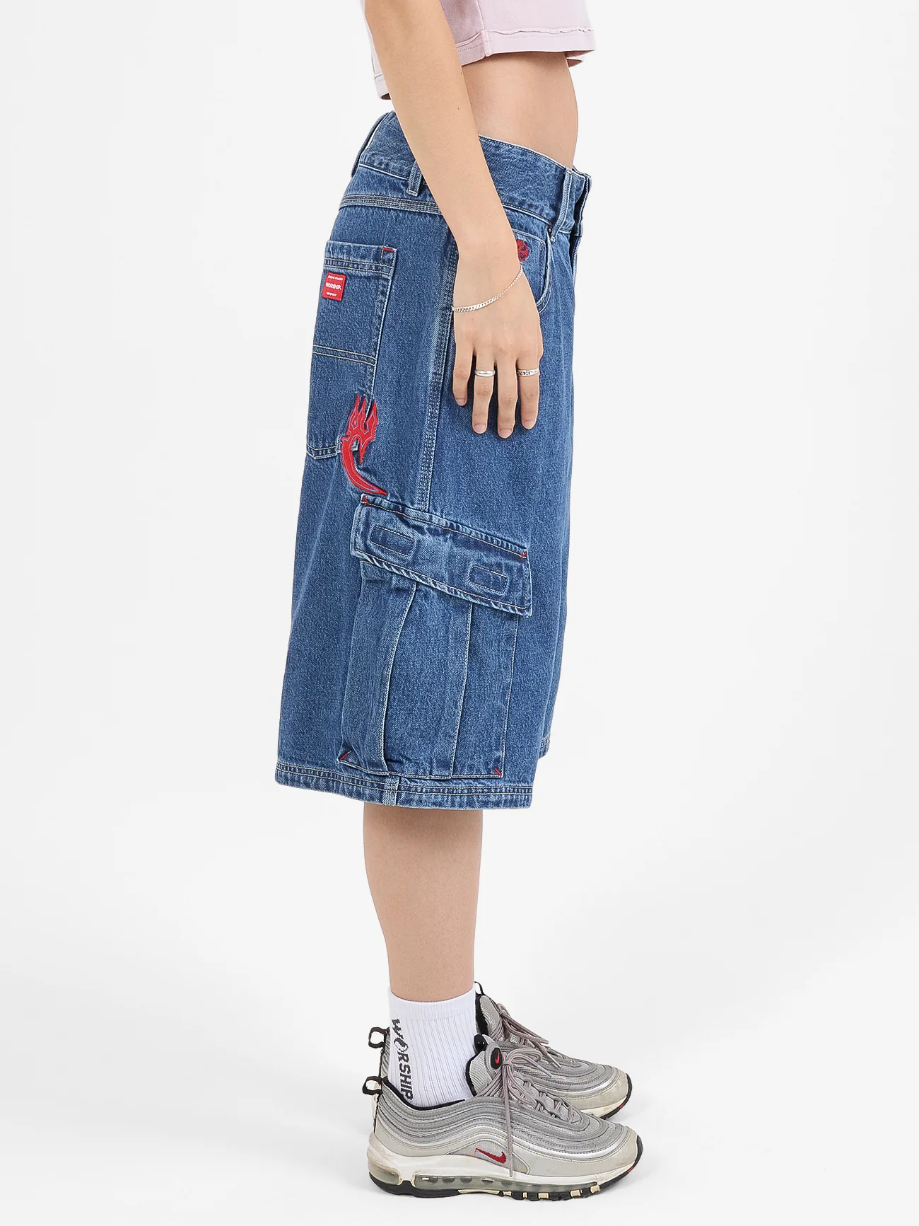Playtime Big Kitty Cargo Denim Short - Worn Blue Rinse - Image 3