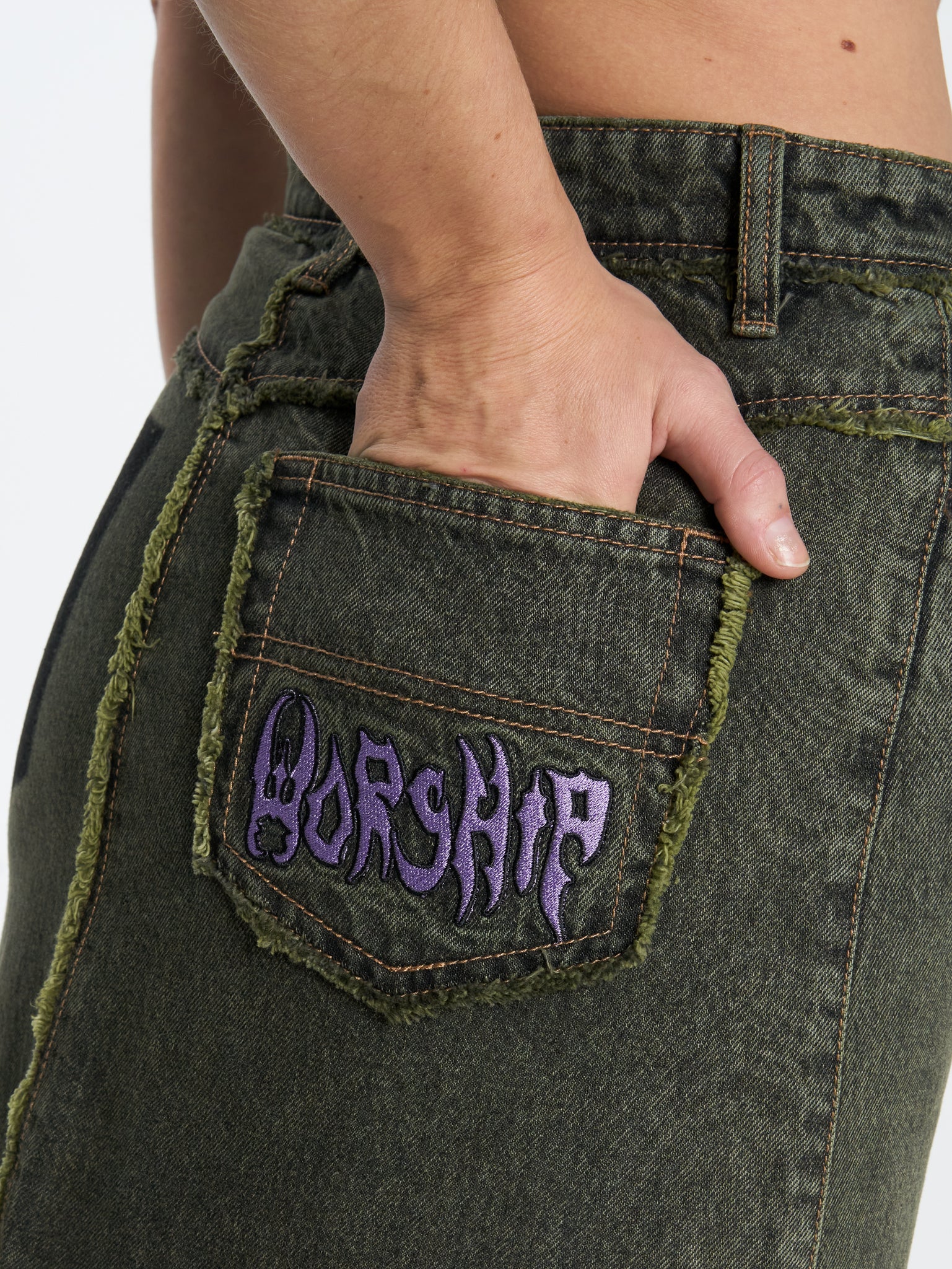 Pond Scum Denim Maxi Skirt - Pond Green Overdye - Image 6
