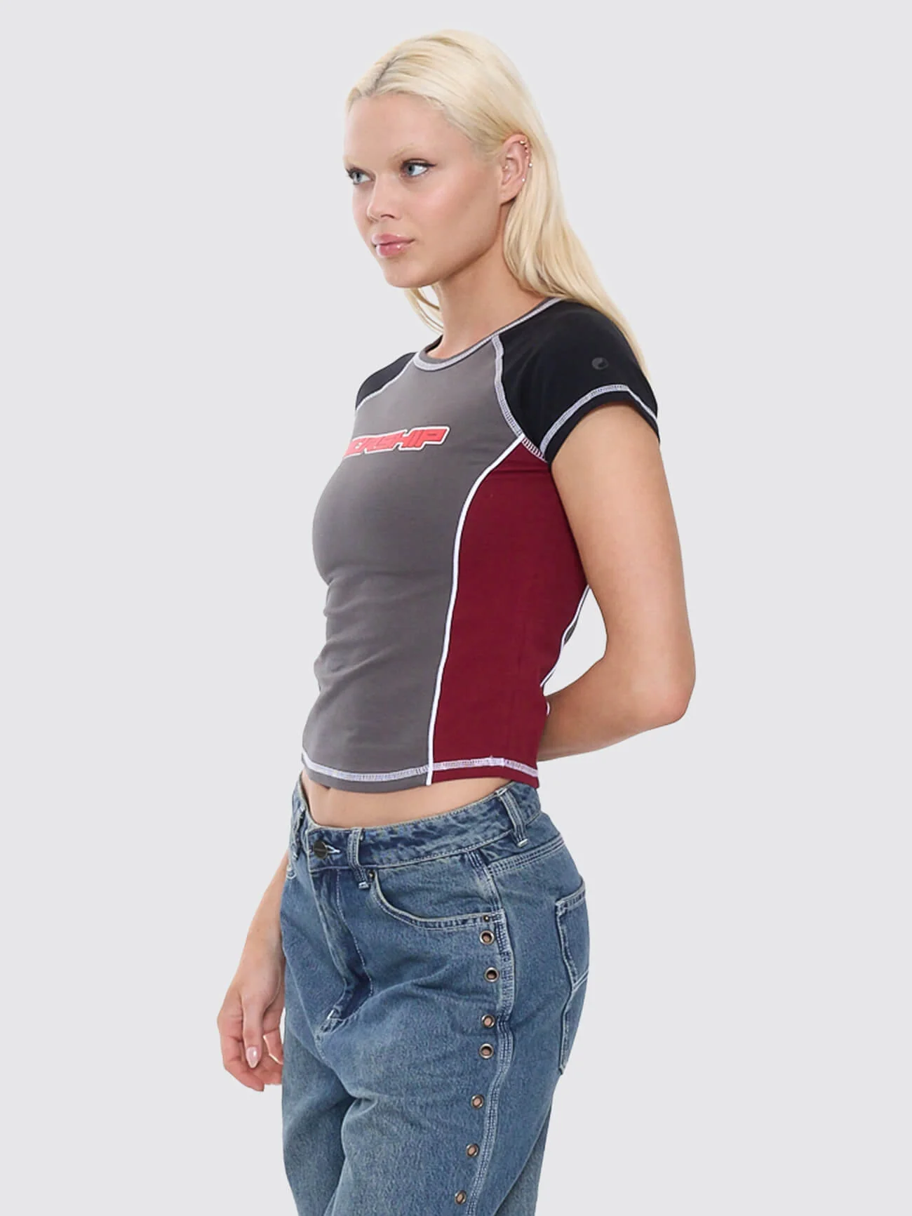 Punter Panelled Raglan Tee - Worn Black - Image 3
