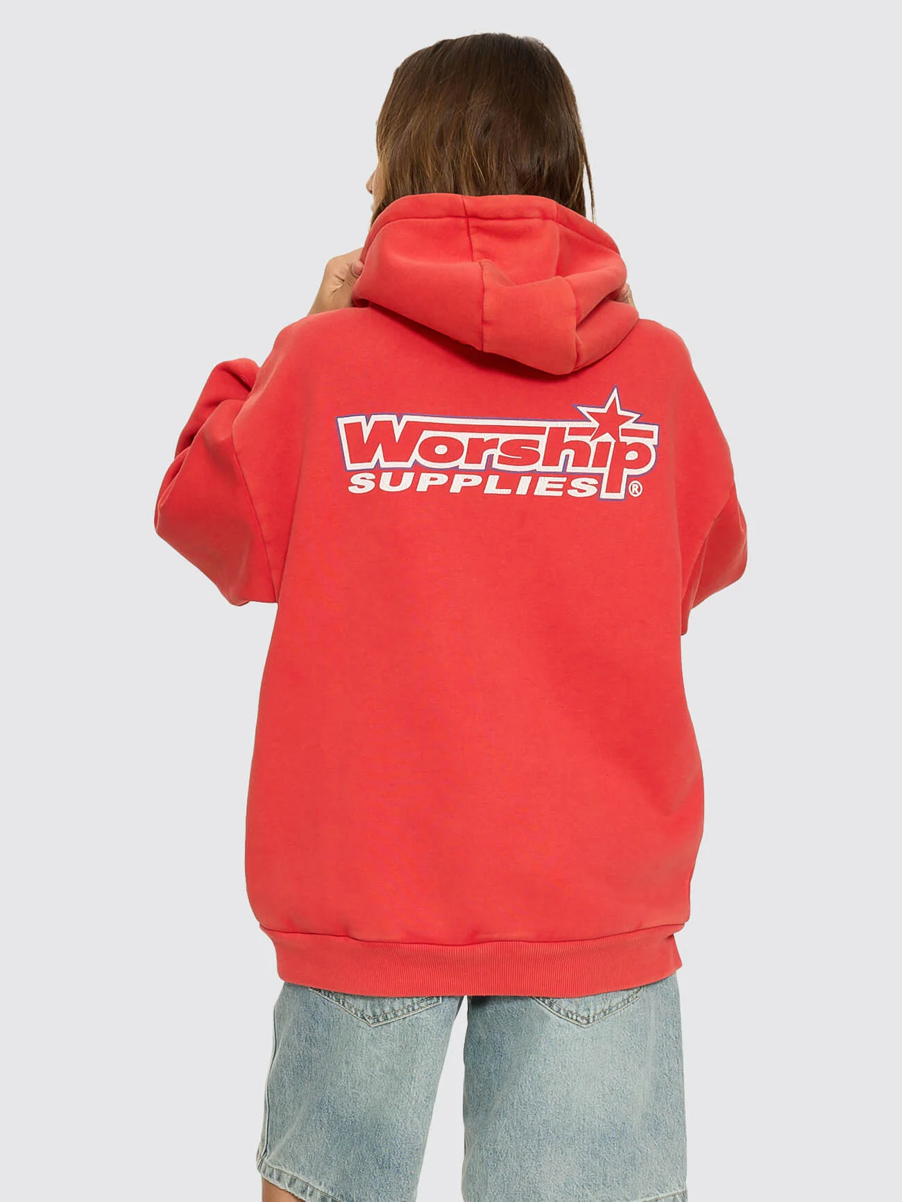 Push Off Zip Through Oversized Fit Hood - Washed Lucky Red - Image 7