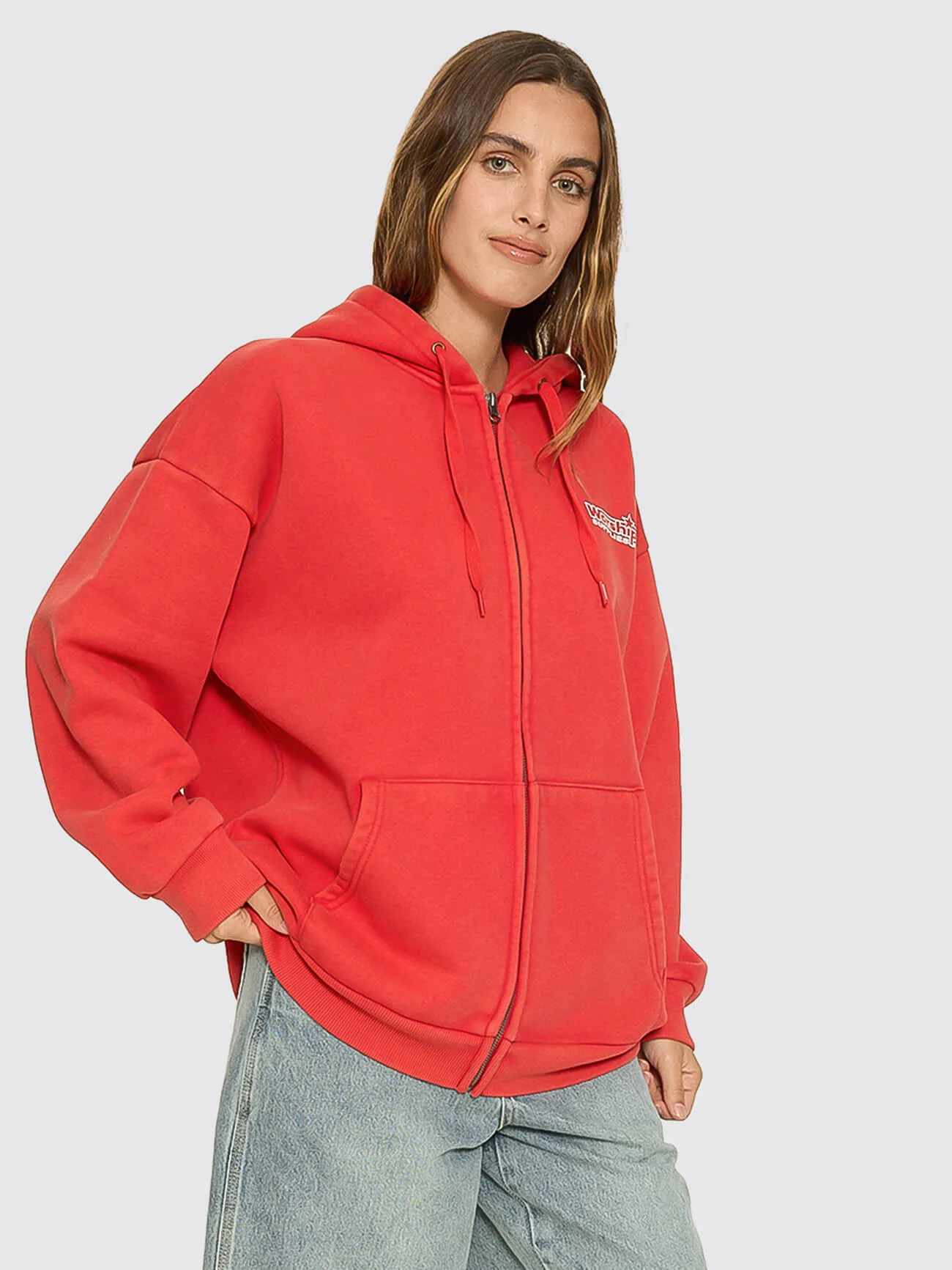 Push Off Zip Through Oversized Fit Hood - Washed Lucky Red - Image 8