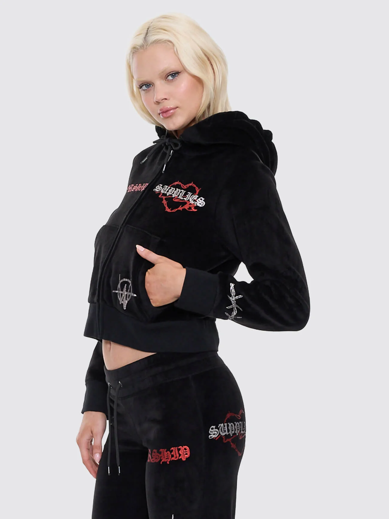 Scratch Velour Zip Thru Hood - Black - Image 2