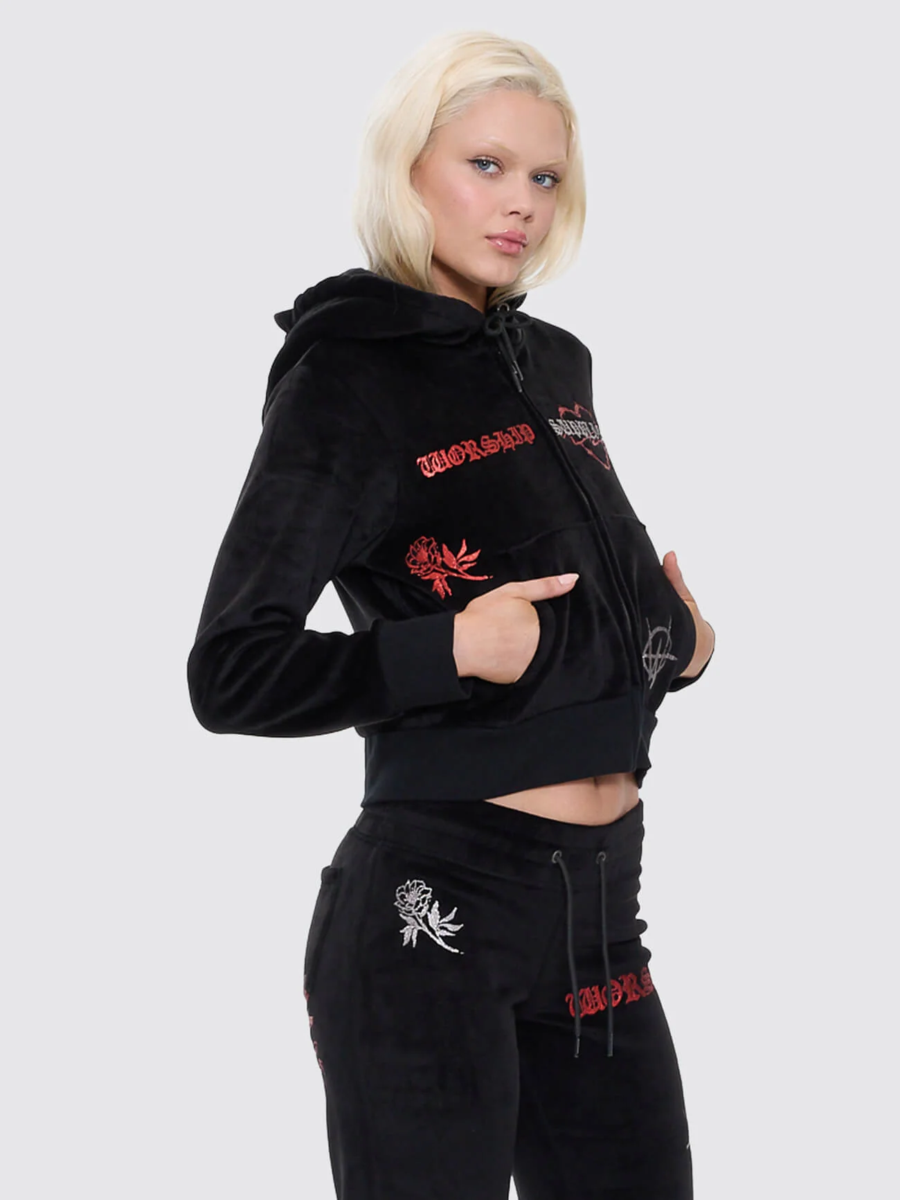 Scratch Velour Zip Thru Hood - Black - Image 6