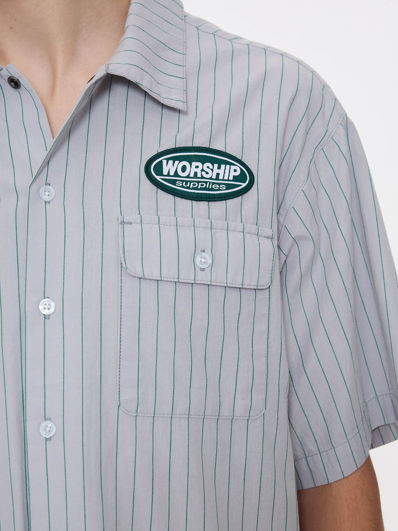 Service Stripe Short Sleeve Work Shirt - Lunar Grey - Image 2