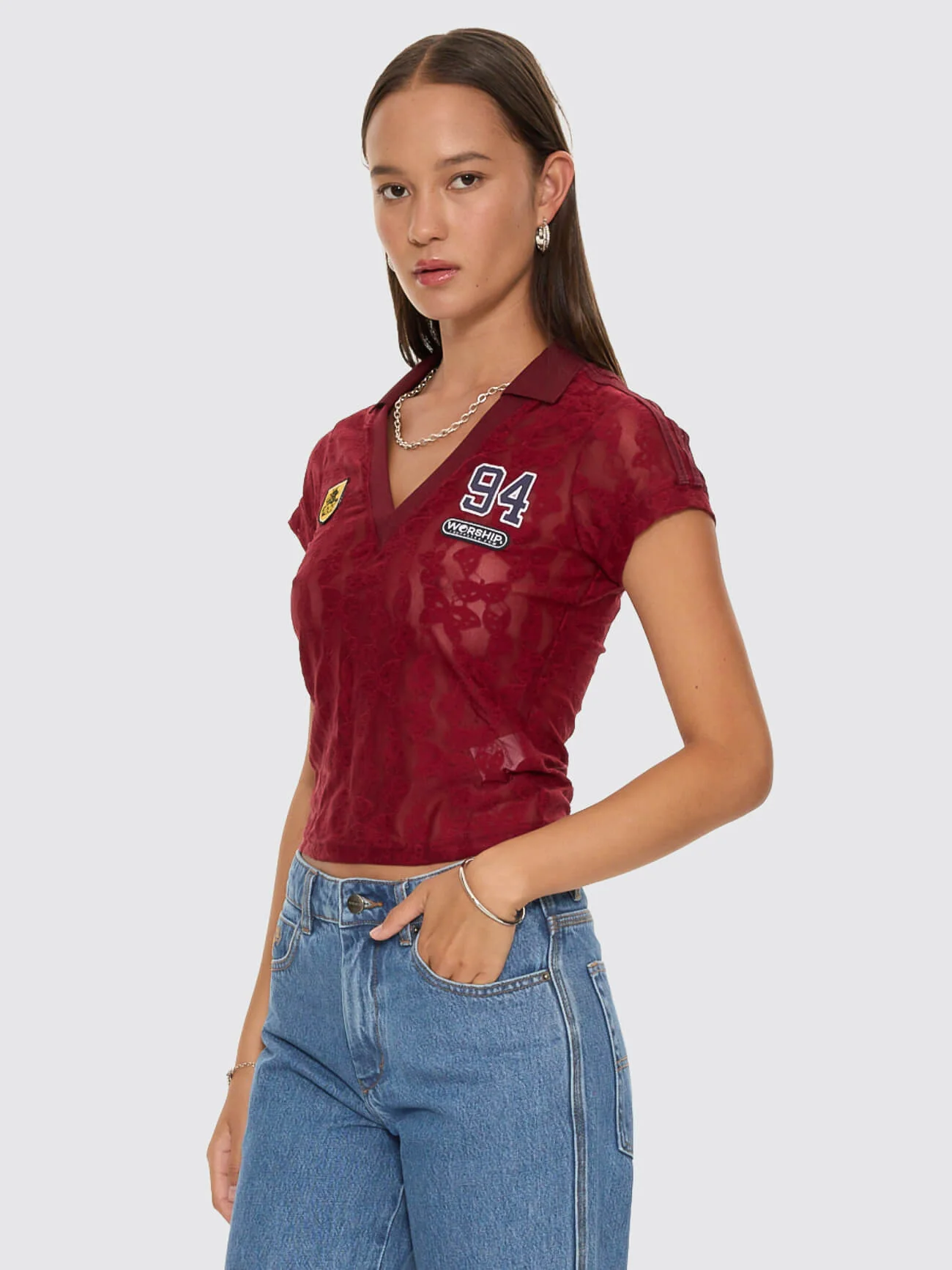 Sideline Lace Baby Polo Tee - Deep Cherry - Image 6