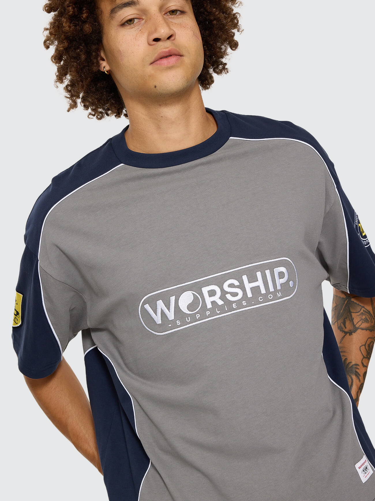 Sideline Oversize Panel Tee - Steel Grey - Black Iris - Image 10