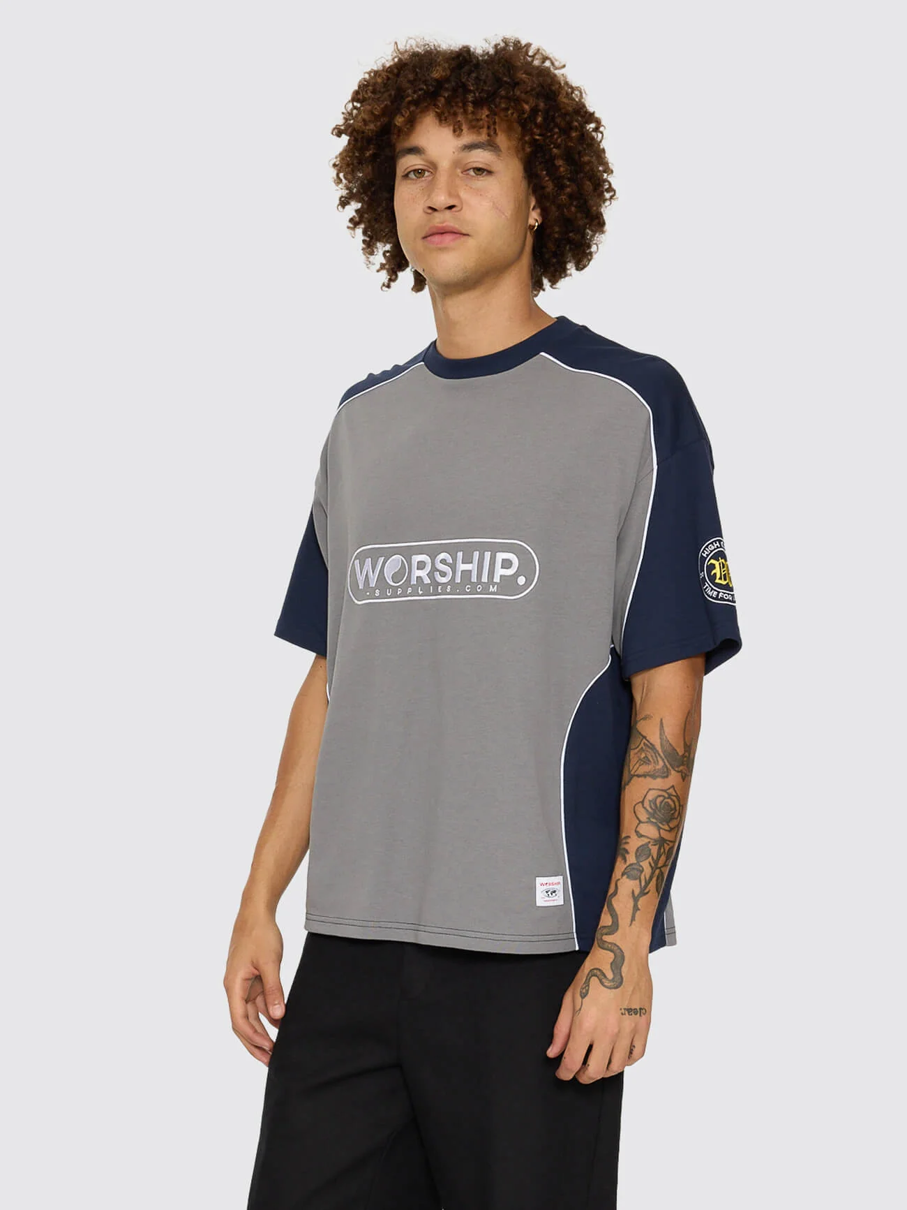 Sideline Oversize Panel Tee - Steel Grey - Black Iris - Image 3